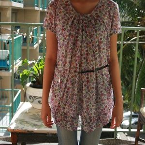 Women's Floral short sleeve tops / pink